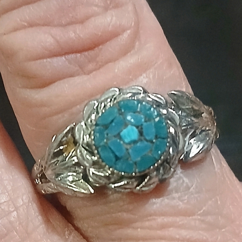 Turquoise Mosaic Leaf Ring - Women's Silver-Tone Jewelry